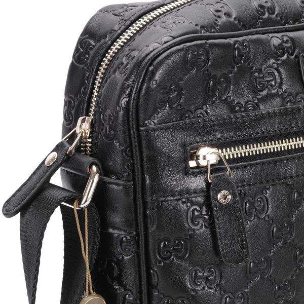 1:1 Gucci 201448 Men's Medium Shoulder Bag-Black Guccissima Leather